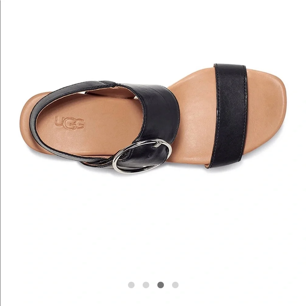 Sz38(7.5)⭐️NWT UGG Navee Black Leather Wedge Espadrille Sandals - Picture 5 of 10